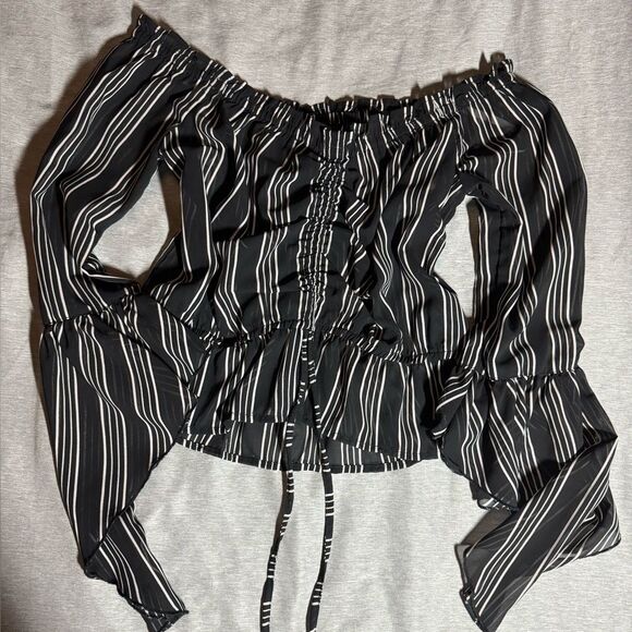 Guess Black and White Striped Blouse - Picture 1 of 7